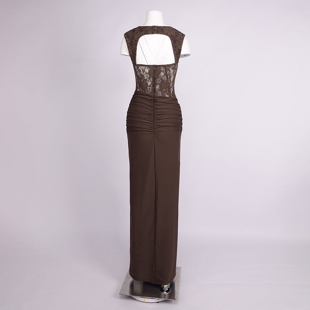 BRIANA BROWN LACE MAXI DRESS FOR WOMEN