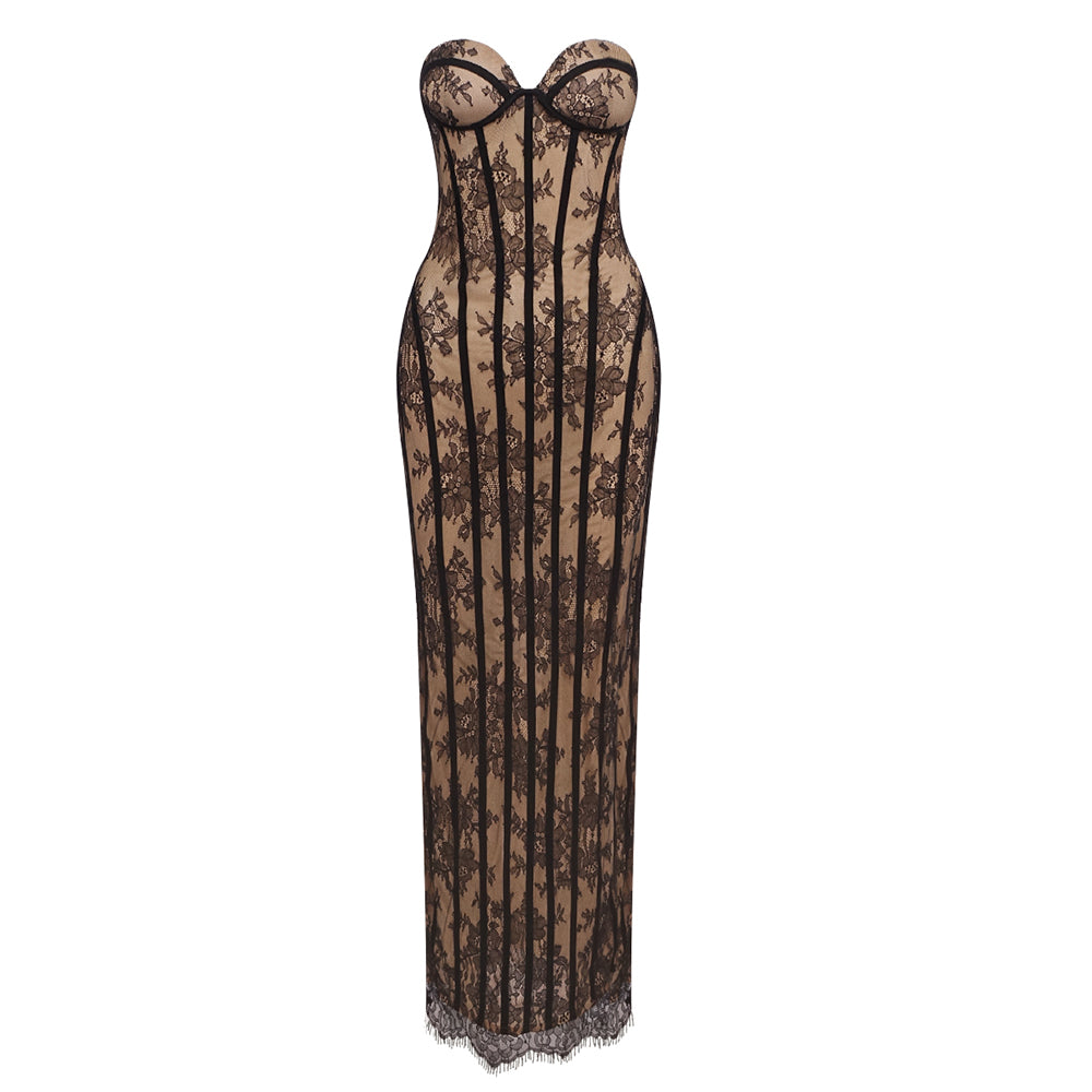 NORA BLACK LACE CORSET MAXI DRESS
