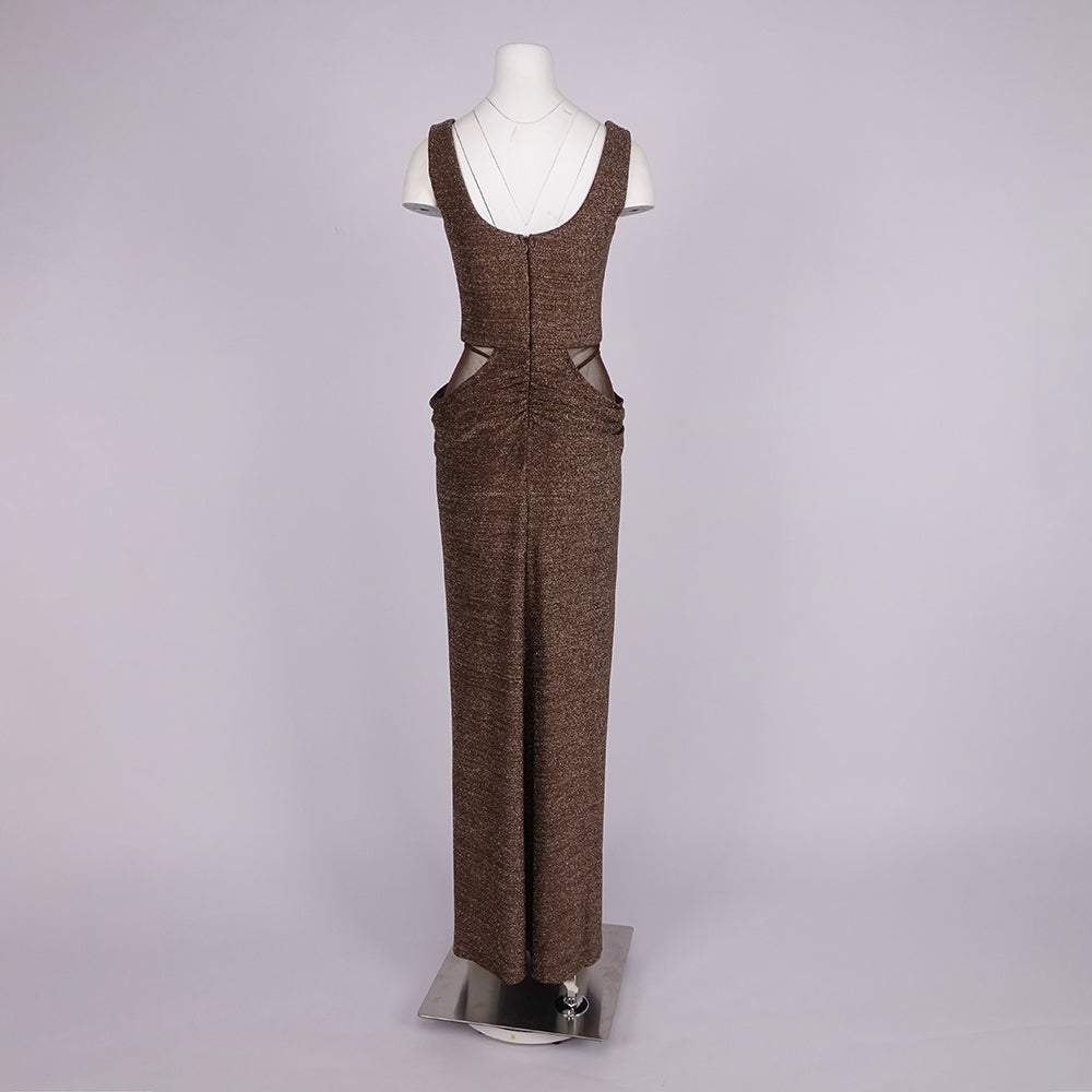 NOEMI BROWN SEQUIN EVENING MAXI DRESS