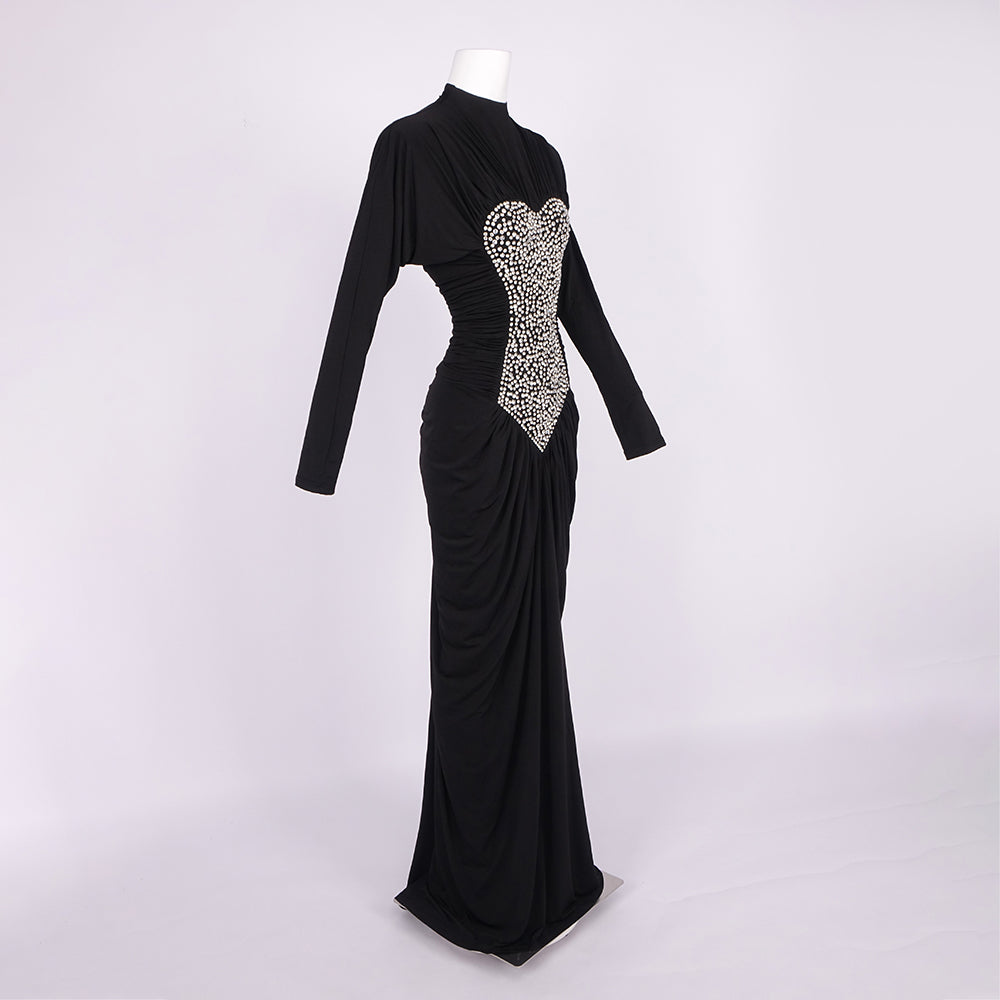 VINNA BLACK HIGH NECK CRYSTAL MAXI DRESS