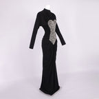 VINNA BLACK HIGH NECK CRYSTAL MAXI DRESS