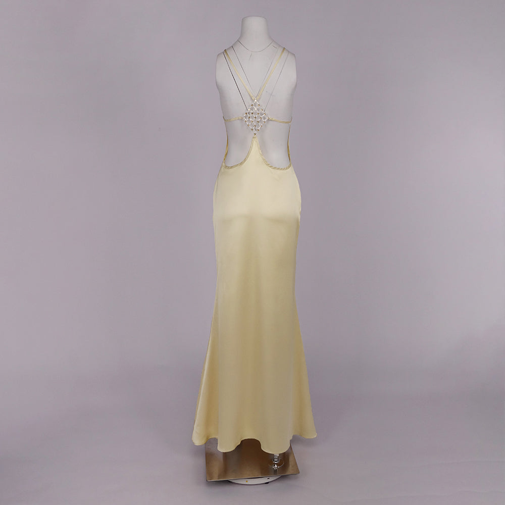 ANELIZE SEXY BACKLESS SATIN MAXI DRESS FOR WOMEN