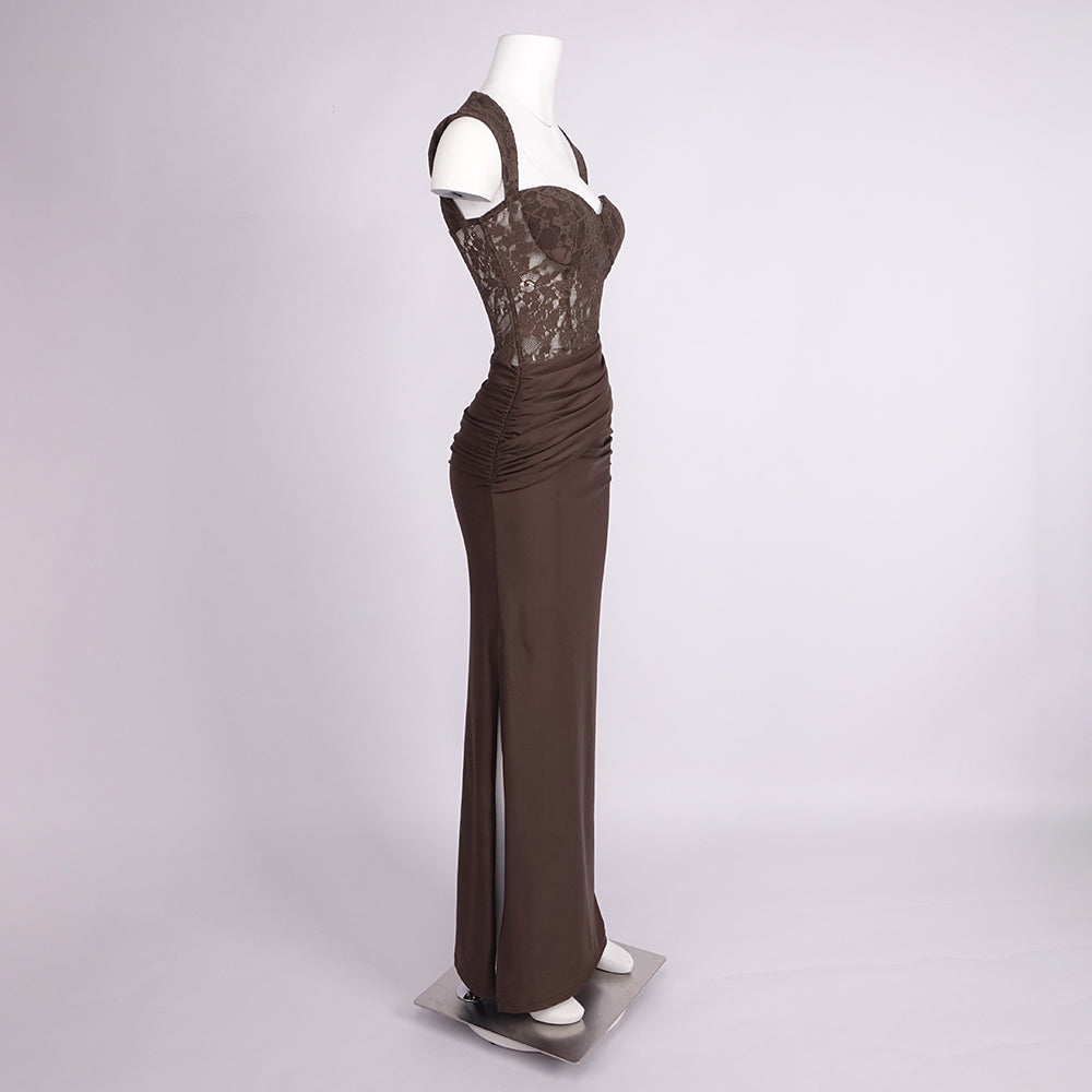 BRIANA BROWN LACE MAXI DRESS FOR WOMEN