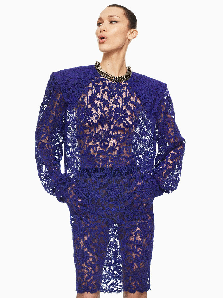 MAEVE BLUE LACE MIDI DRESS