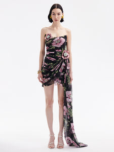 NANCY BLACK AND PINK FLORAL CASUAL SHORT DRESS