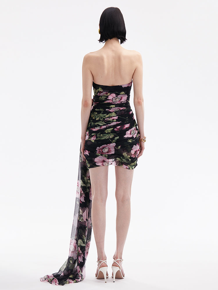NANCY BLACK AND PINK FLORAL CASUAL SHORT DRESS