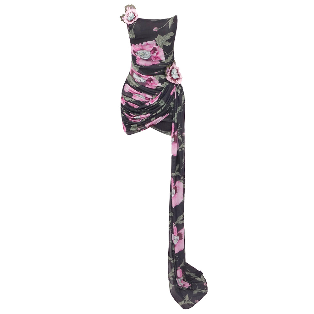 NANCY BLACK AND PINK FLORAL CASUAL SHORT DRESS