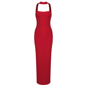 YOANG RED HIGH STRETCH MAXI DRESS