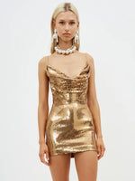 Carregar imagem no visualizador da galeria, REDLE GOLD SEQUINS MINI DRESS
