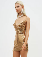 Carregar imagem no visualizador da galeria, REDLE GOLD SEQUINS MINI DRESS
