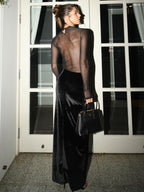 CLAIRE MESH LONG SLEEVE MAXI DRESS