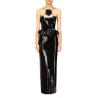 LISA HALTER SLEEVELESS SEQUIN LONG DRESS