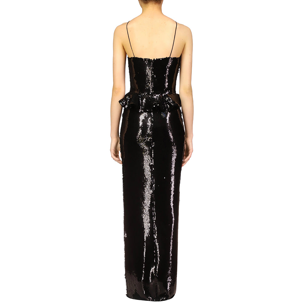 LISA HALTER SLEEVELESS SEQUIN LONG DRESS