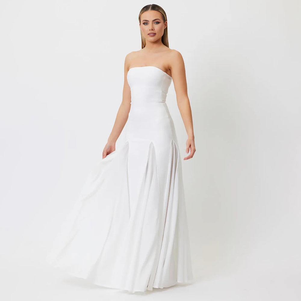 LILI WHITE STRAPLESS LONG DRESS