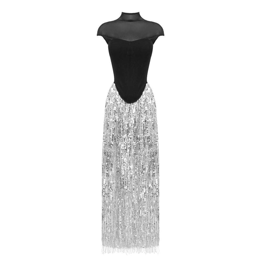 SUSAN TASSEL MESH TWO-PIECES SET LONG DRESS
