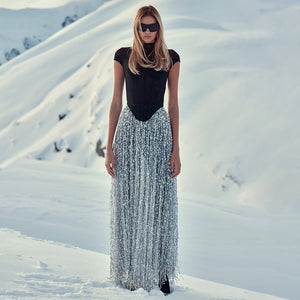 SUSAN TASSEL MESH TWO-PIECES SET LONG DRESS