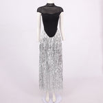 Load image into Gallery viewer, SUSAN TASSEL MESH TWO-PIECES SET LONG DRESS
