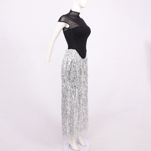 SUSAN TASSEL MESH TWO-PIECES SET LONG DRESS