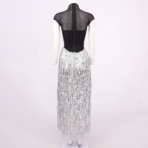 SUSAN TASSEL MESH TWO-PIECES SET LONG DRESS