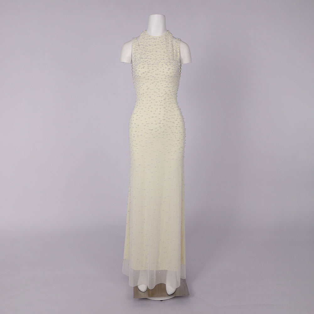 AYANNA SEXY PEARL MESH MAXI DRESS