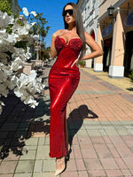 Load image into Gallery viewer, NYDIA RED SEQUINS MAXI DRESS
