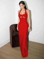 YAKAYRA BLACK HALTER BACKLESS MAXIDRESS