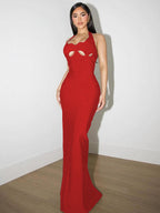 YAKAYRA BLACK HALTER BACKLESS MAXIDRESS