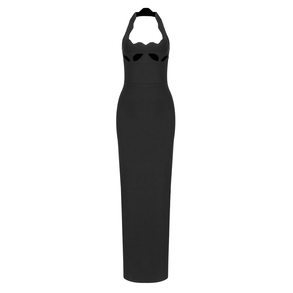 YAKAYRA BLACK HALTER BACKLESS MAXIDRESS