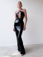 Charger l&#39;image dans la galerie, PUEASE BLACK SEQUINS LONG DRESS
