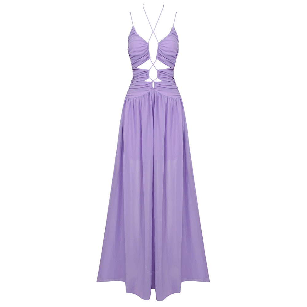 AKAWA LAVENDER CHIFFON LONG DRESS