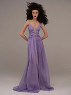 AKAWA LAVENDER CHIFFON LONG DRESS