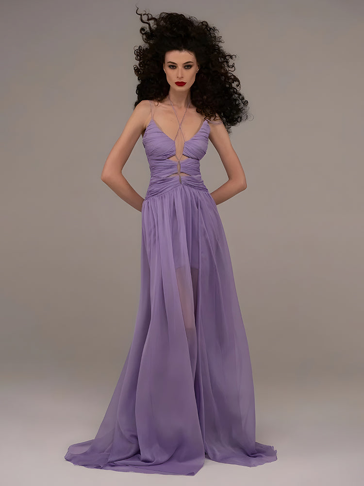 AKAWA LAVENDER CHIFFON LONG DRESS