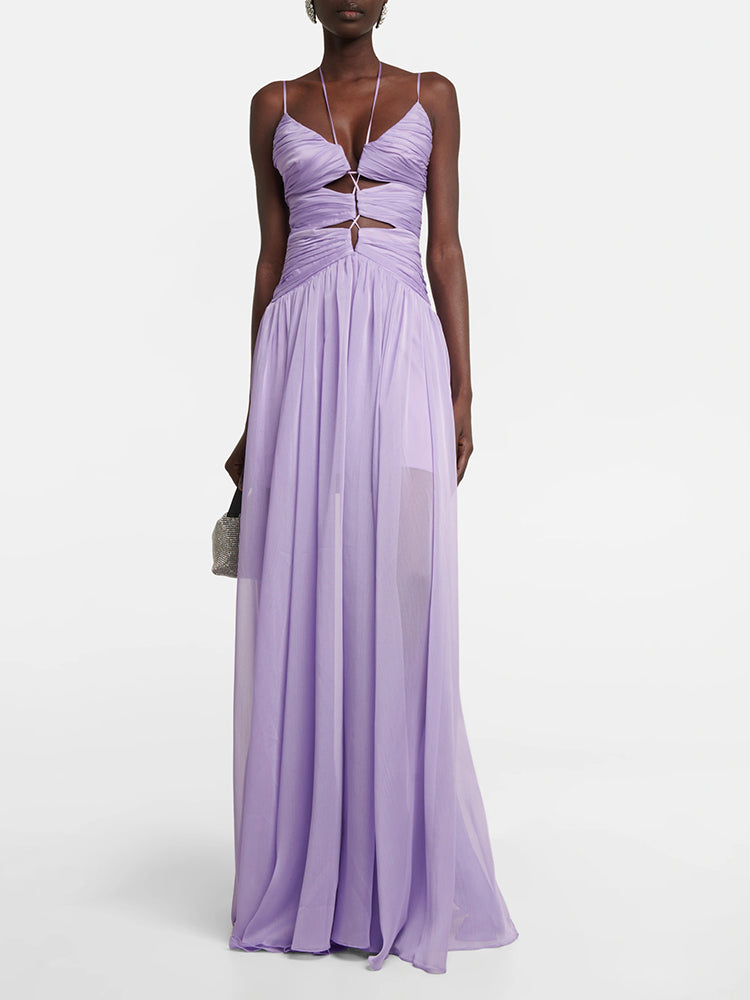 AKAWA LAVENDER CHIFFON LONG DRESS