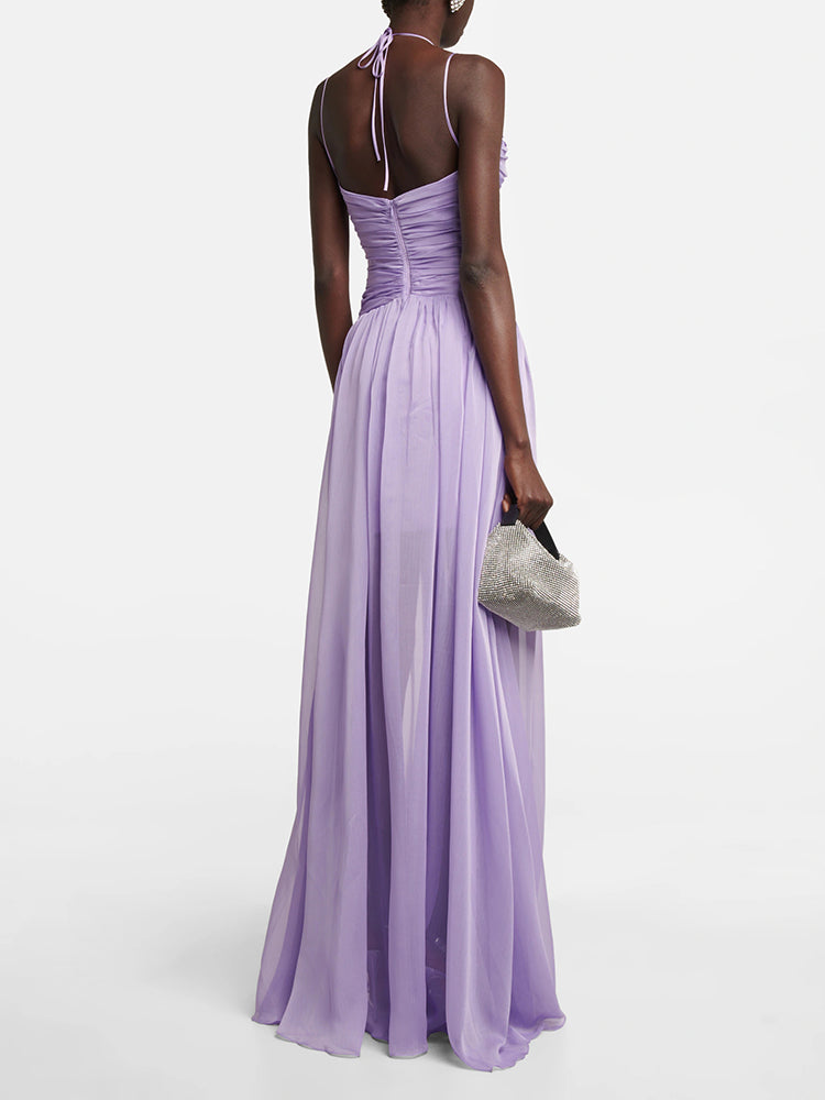 AKAWA LAVENDER CHIFFON LONG DRESS