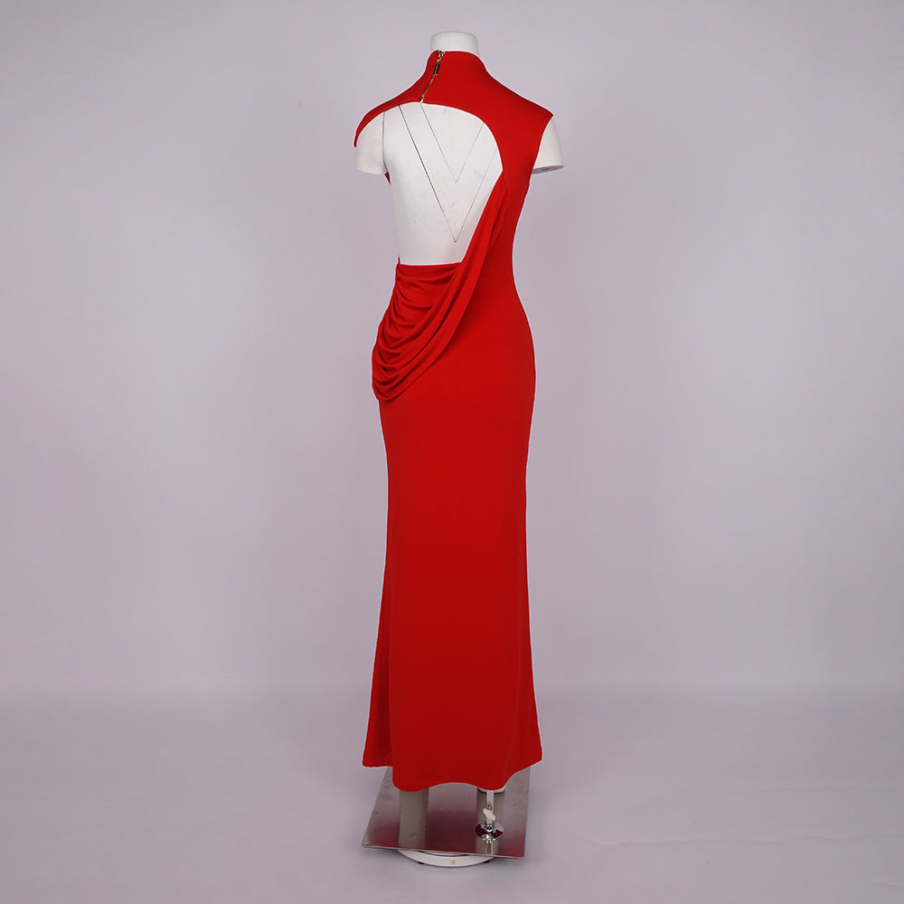 NADA RED BIG OPEN BACK MAXI DRESS