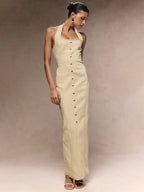 NIKIKI YELLOW HALTER BUTTON MAXI DRESS
