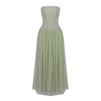 LOISE GREEN STRAPLESS TULLE MAXI DRESS
