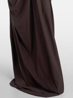 ARUNAS BROWN OFF-SHOULDER RUCHED MAXI DRESS