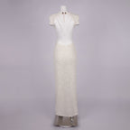 DANIELLE WHITE SEQUIN BACKLESS MAXI DRESS