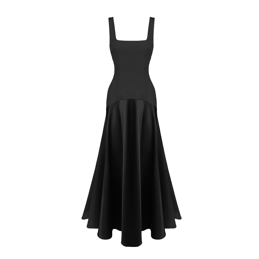 FAYY SQUARE COLLAR BLACK MAXI DRESS