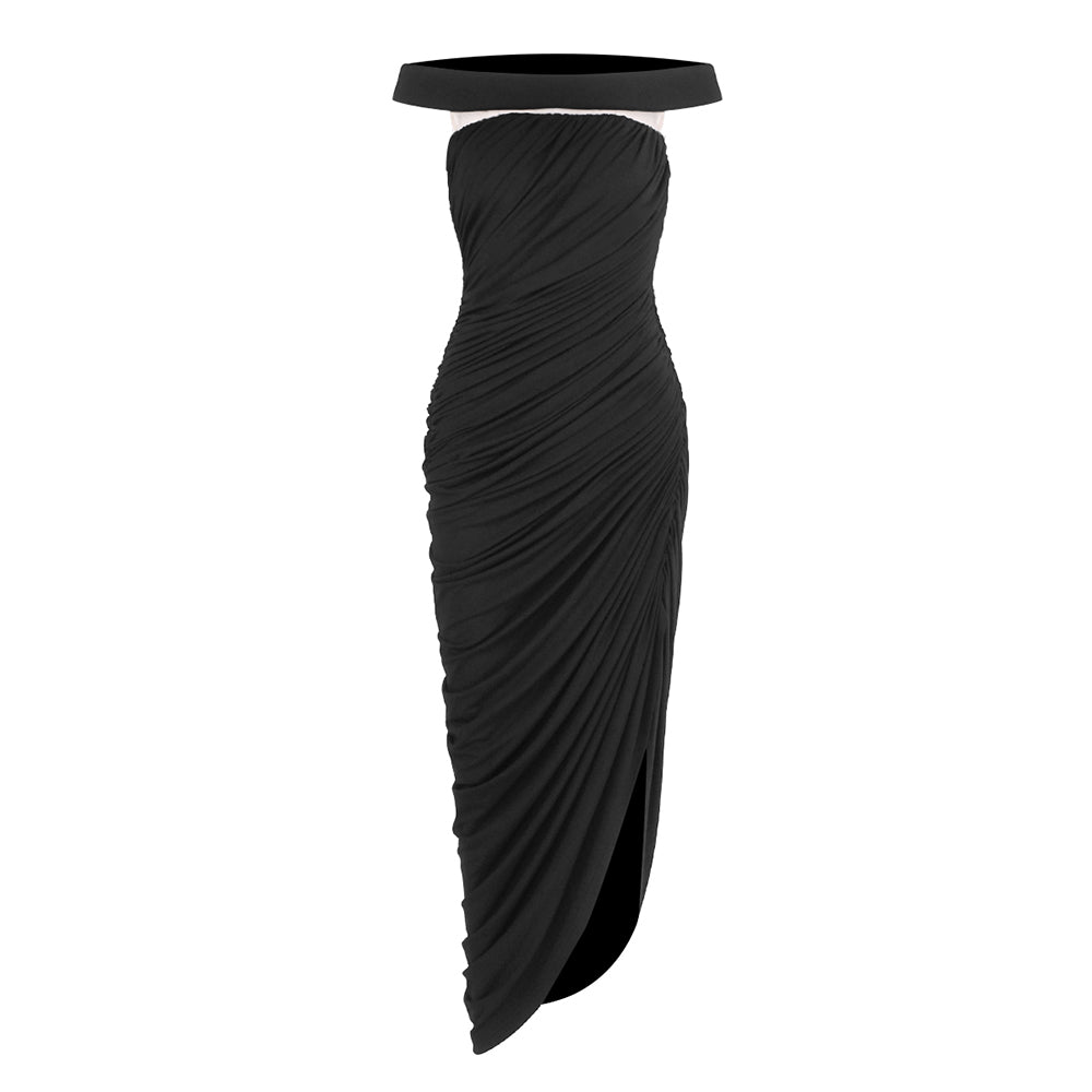 ANNA WHITE OFF SHOULDER MIDI DRESS