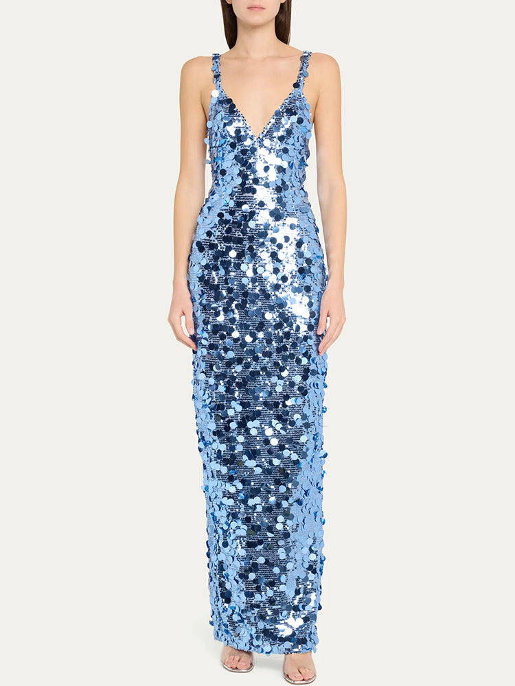 KELSEY BLUE SEQUINS MAXI DRESS
