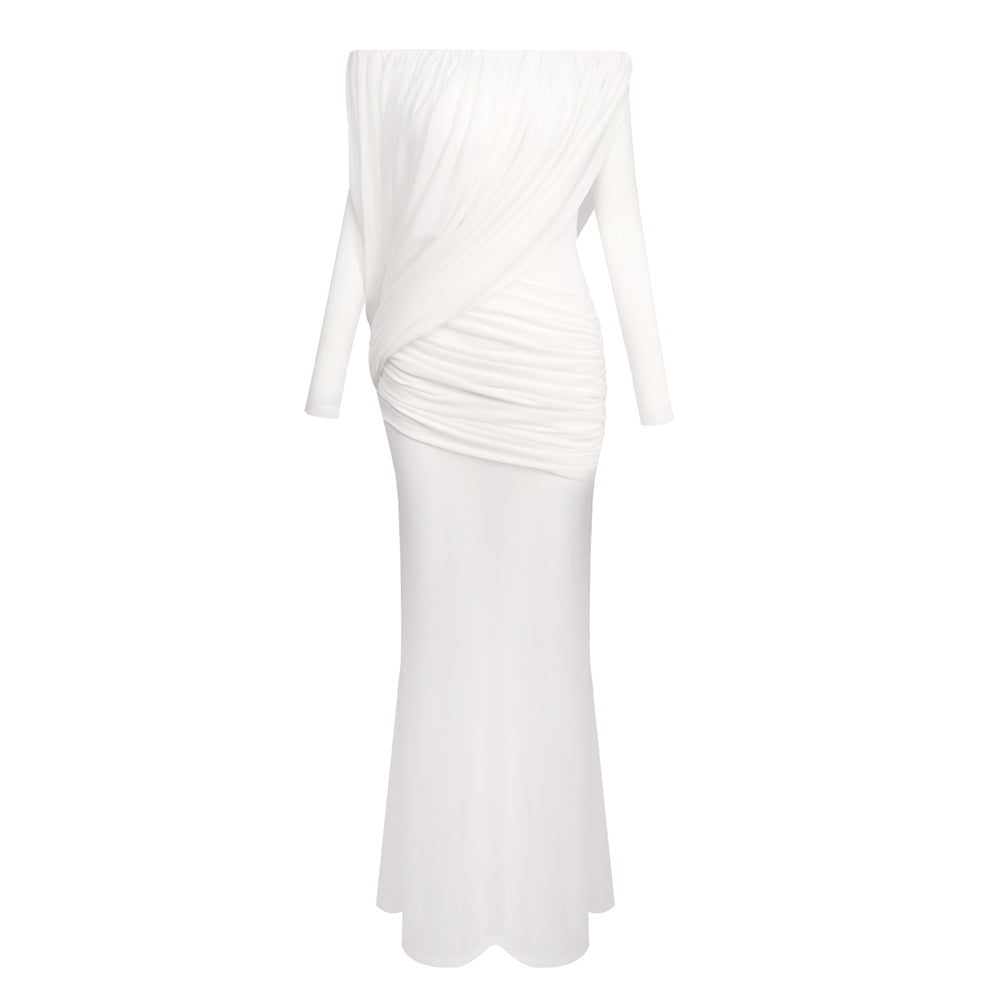 BIANKA ELEGANT OFF SHOULDER PINK MAXI DRESS