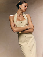 Cargar imagen en el visor de la galería, NIKIKI YELLOW HALTER BUTTON DRESS
