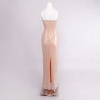 CHRISTINE NUDE SEQUIN STRAPLESS MAXI DRESS