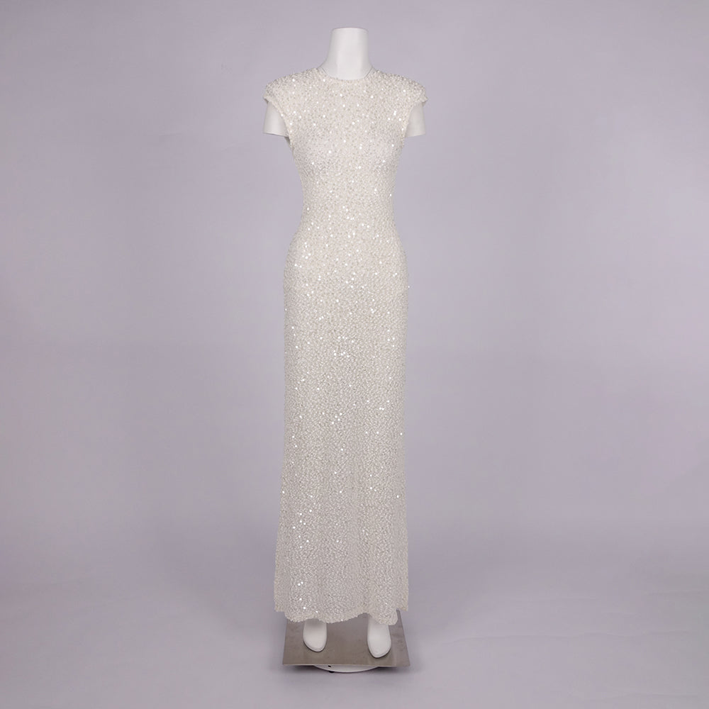 DANIELLE WHITE SEQUIN BACKLESS MAXI DRESS