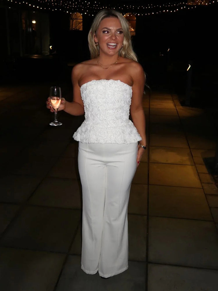 EMILY WHITE STRAPLESS TOP & PANTS SET