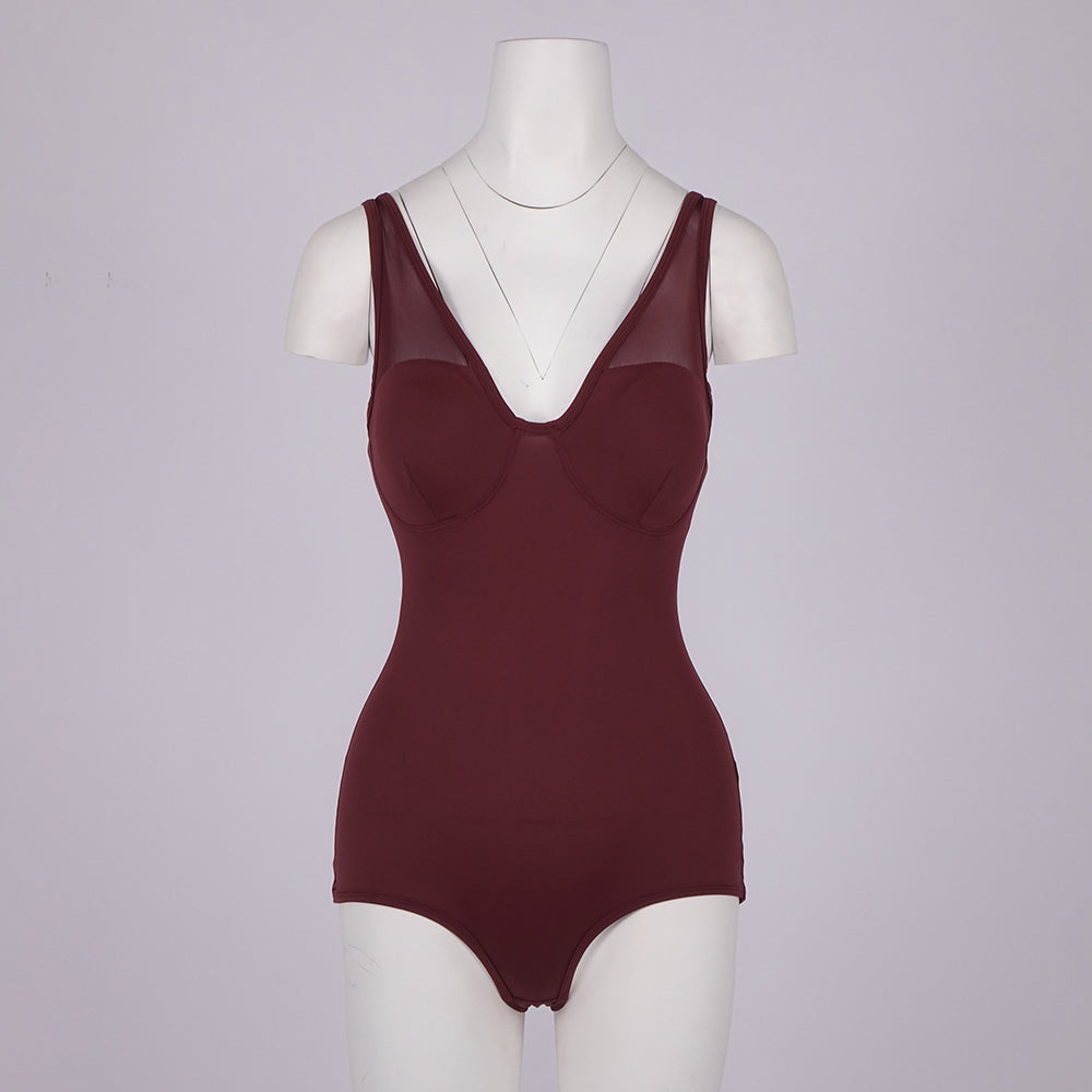 ABBI SEXY BURGUNDY SHEER MESH DRESS SET