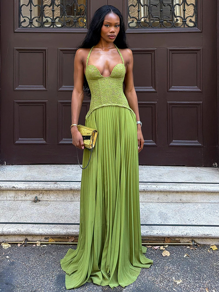 AROTURE OLIVE GREEN HALTER MAXI DRESS