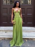 AROTURE OLIVE GREEN HALTER MAXI DRESS
